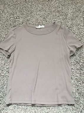 Free People Ribbed Short Sleeve Tee - Taupe
